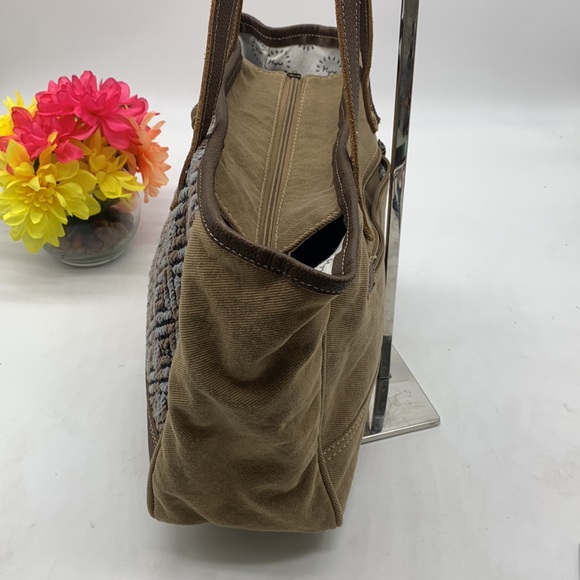 Myra Bag Brown Criss Cross Pattern Shoulder Bag Tote - Picture 7 of 15